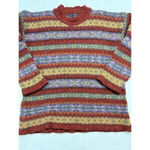 VTG Mark Shale 100% Wool Made in England Fair Isle Crewneck Sweater Sz 48 US 2XL